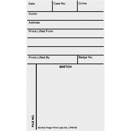 Premium Gloss White Sirchie Lifted Print Backing/Sketch/Record Cards LPW100 - Tactical & Duty Gear